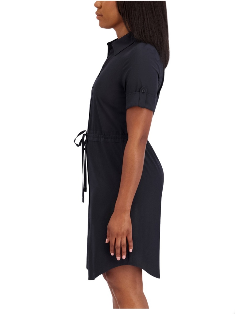 NWT Halston Heritage Black Button-Front Midi Shirt Dress - Picture 9 of 13